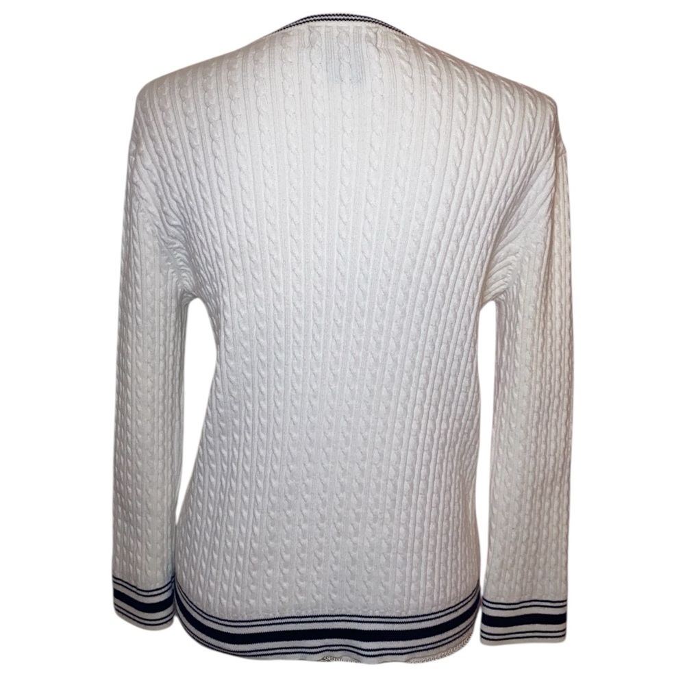 LAUREN RALPH LAUREN Cable Knit Cardigan-Vintage-Green Label-White/Black Size Med - Picture 4 of 9